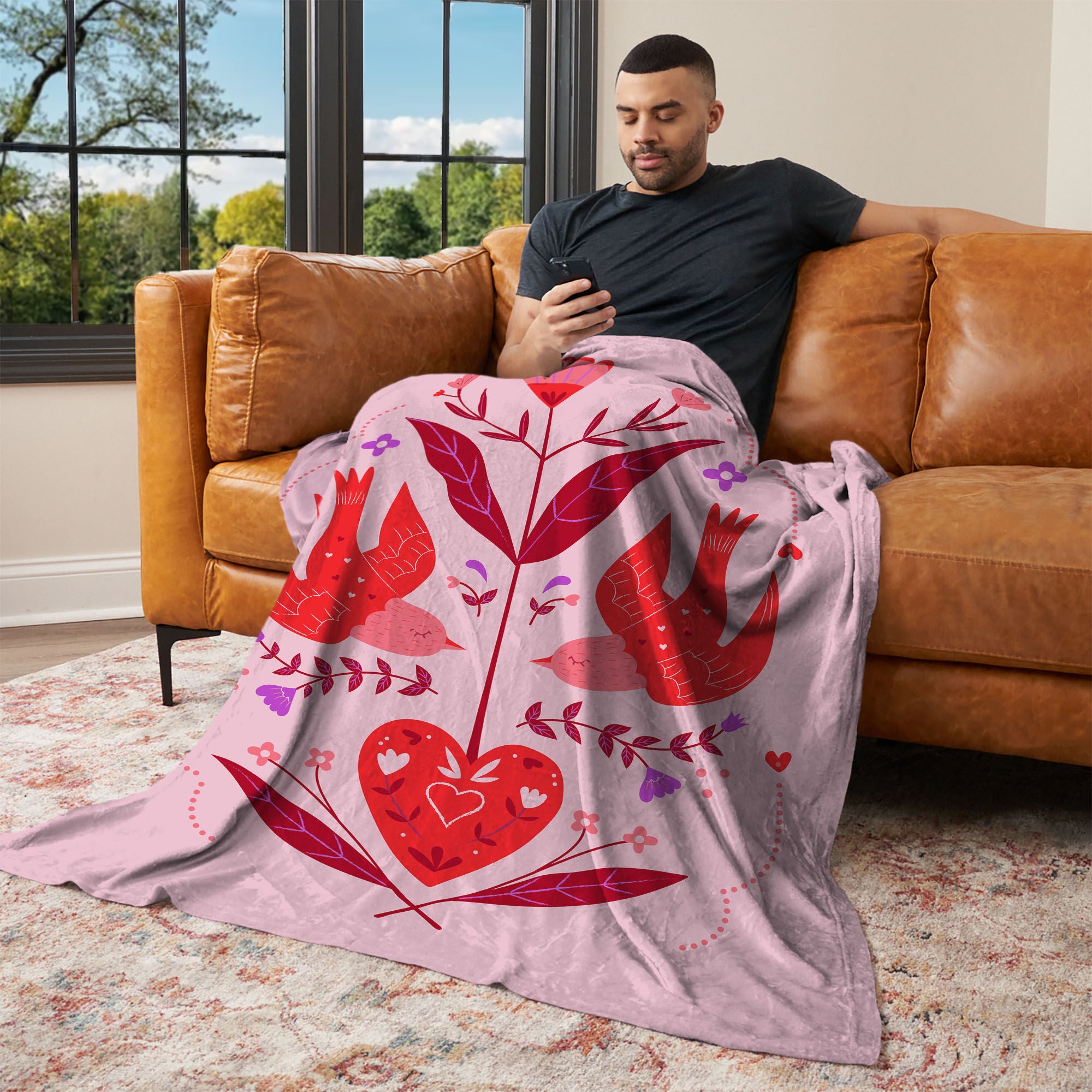 Valentine's Day Flying Birds Silk Touch Throw Blanket 60x80 Inches, FLYING BIRDS, alternate image number 2