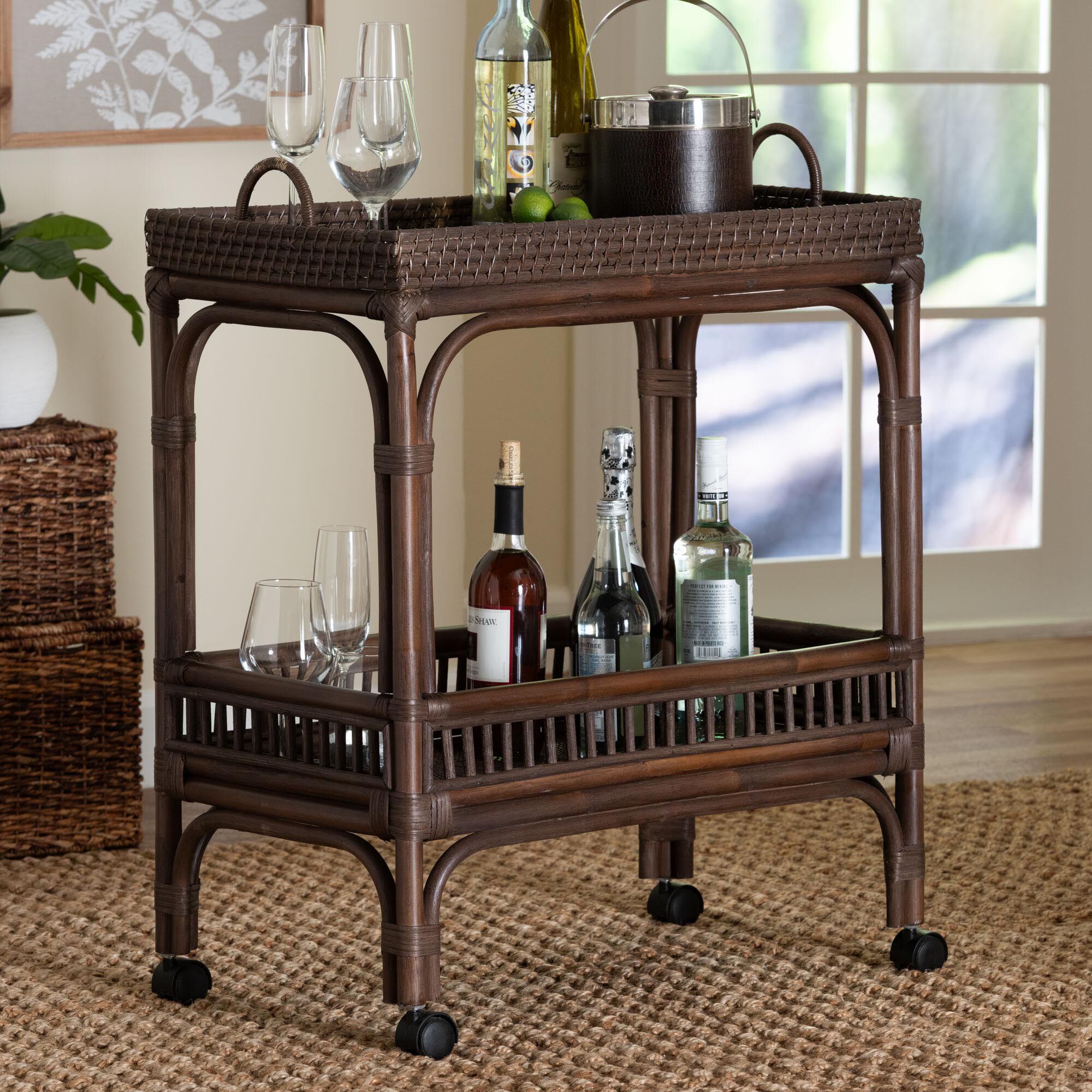 Lombok Natural Rattan Wine Cart | King Size
