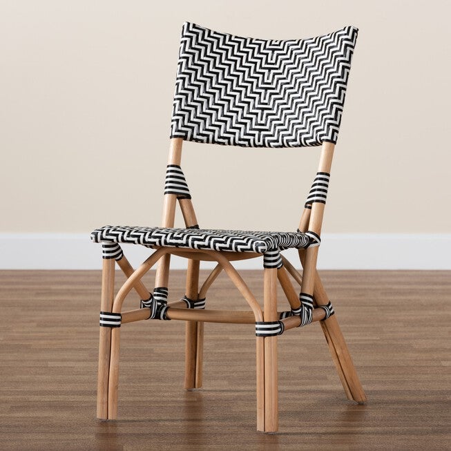 Wagner Modern French Black And White Weaving And Natural Rattan Bistro Chair, , alternate image number 7