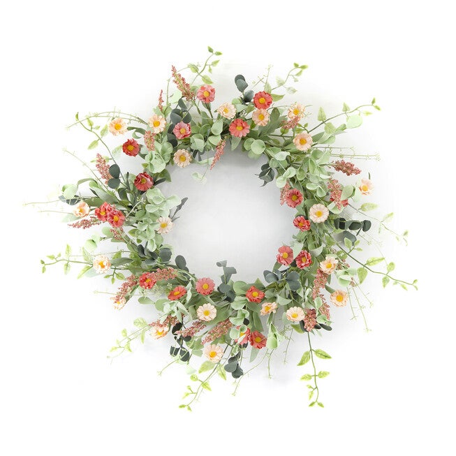 Mini Daisy Floral Wreath 24 inchesD, PINK, hi-res image number null