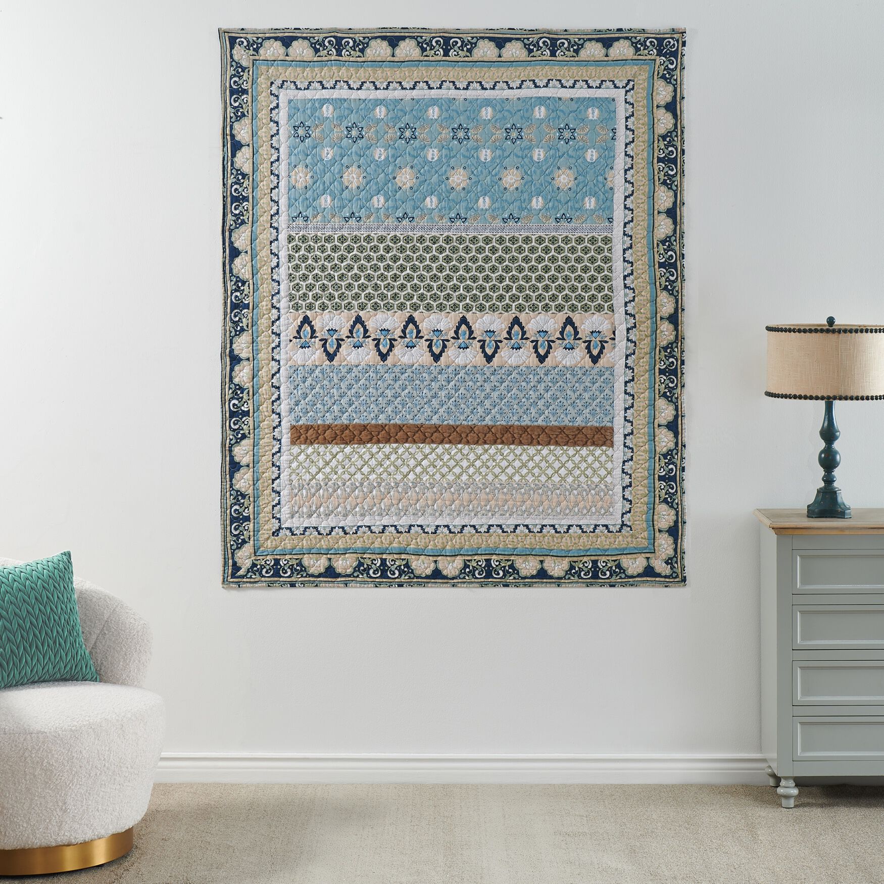 Thalia Bohemian Quilted Throw Blanket, Blue, , alternate image number 4