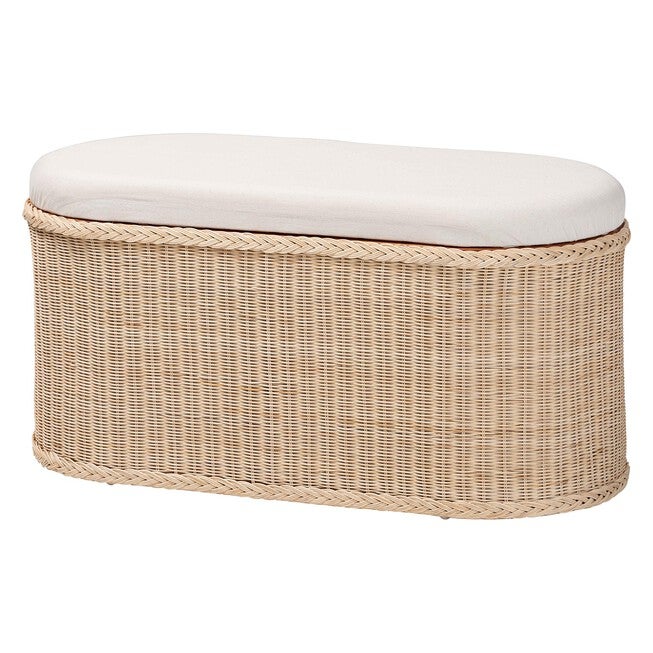 Barid Braided Natural Rattan Storage Bench, Oval, NATURAL, alternate image number 1