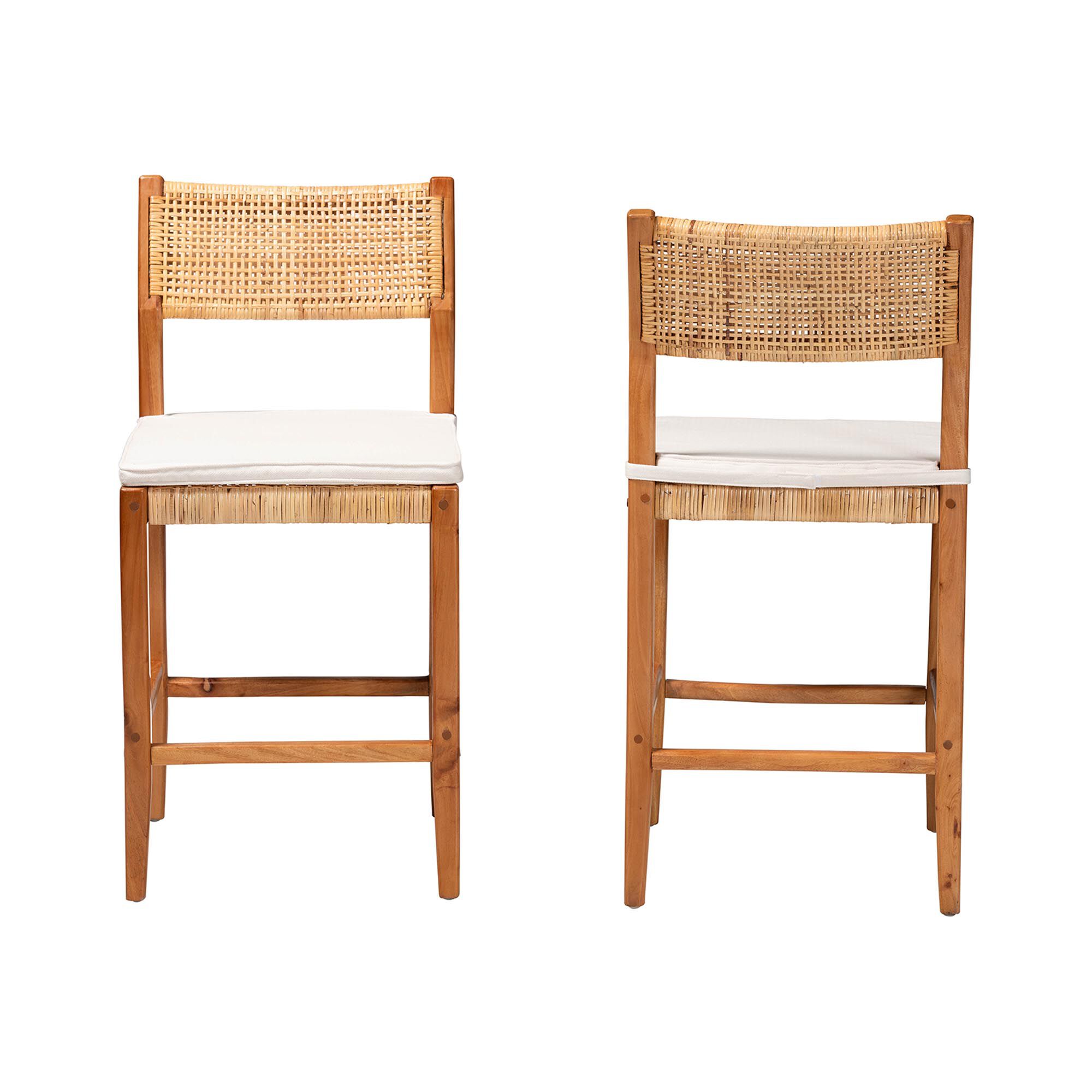 Chatura Natural Rattan and Mahogany Wood 2-Piece Counter Stool Set, HONEY, alternate image number 2