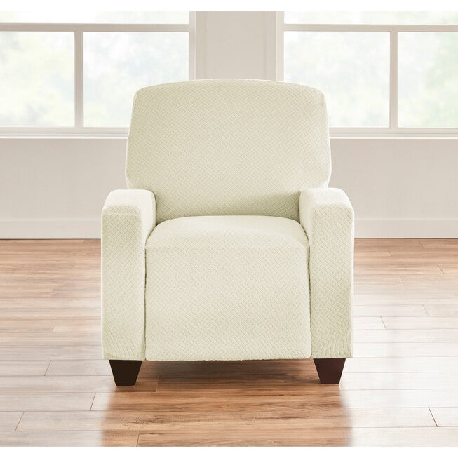 BH Studio Basketweave Stretch Recliner Slipcover, IVORY, hi-res image number 0