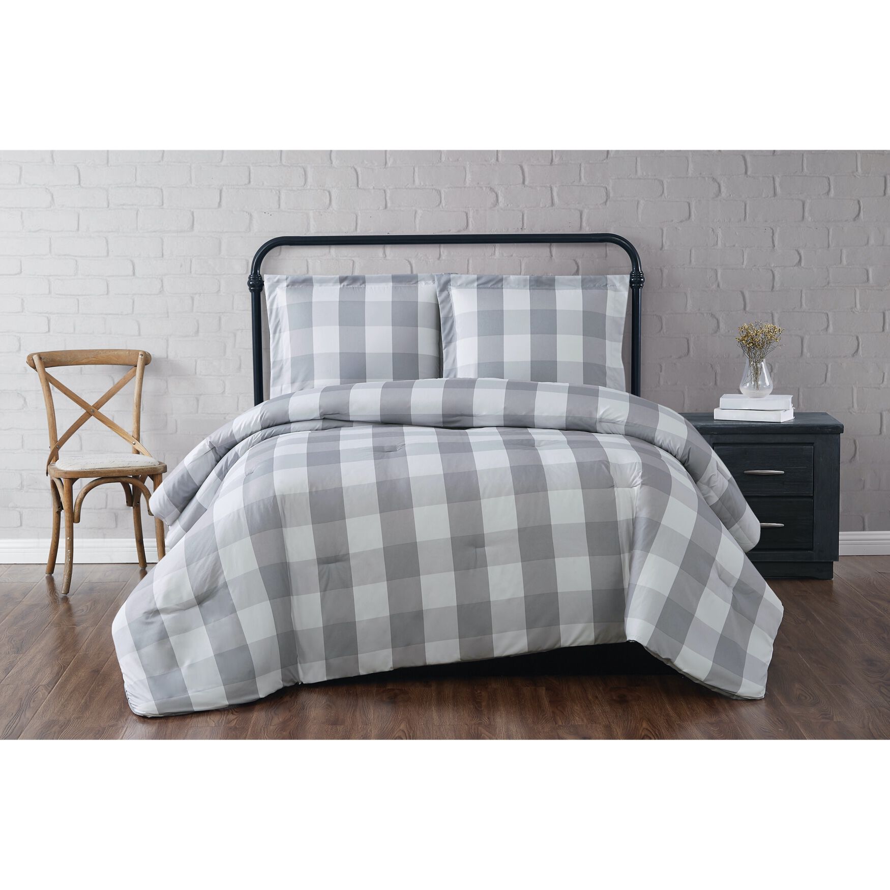 Everyday Buffalo Plaid Comforter Set, GREY WHITE, hi-res image number 0