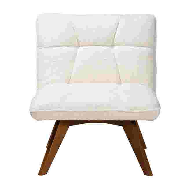 Cream boucle fabric accent chair with walnut brown wooden legs
