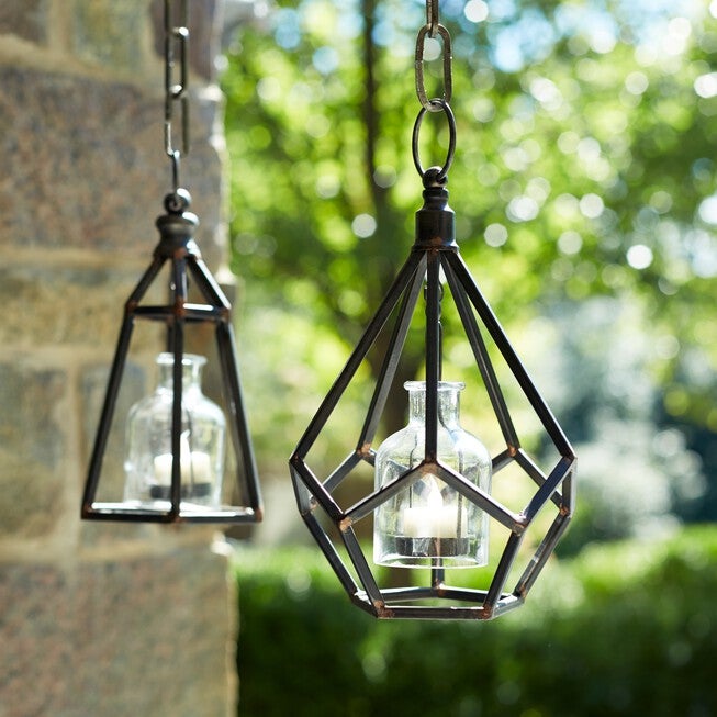 Hanging Tea Light Holder (Set of 2) 10.5 inchesH Metal/Glass, COPPER, alternate image number 1