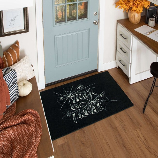 Trick Or Treat Web Black Kitchen Rug, , alternate image number null
