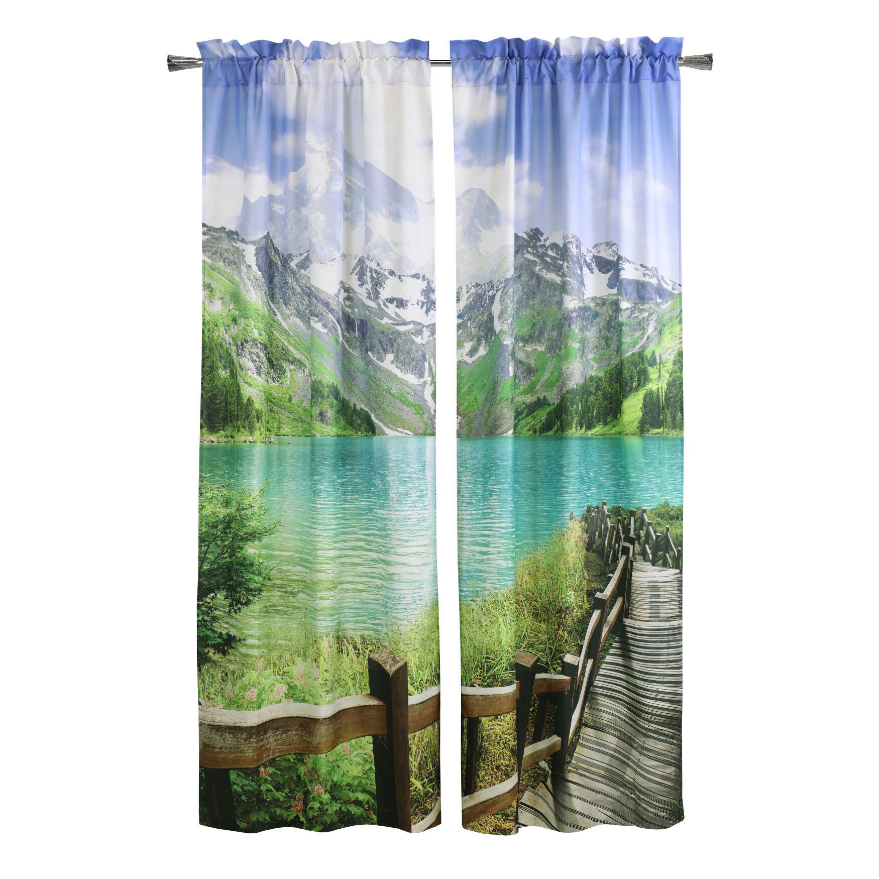 Photo Real Landscape Light Filtering Pole Top Curtain Panel Pair, , on-hover image number 1