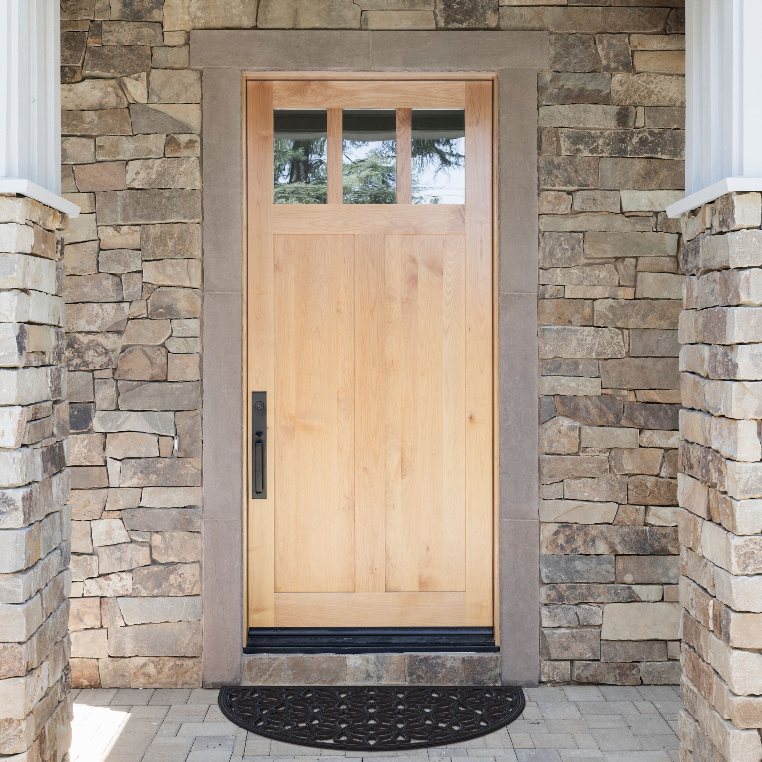 Wrought Iron Rubber Entrance Mat 18x30, DAISY BLACK, hi-res image number 0