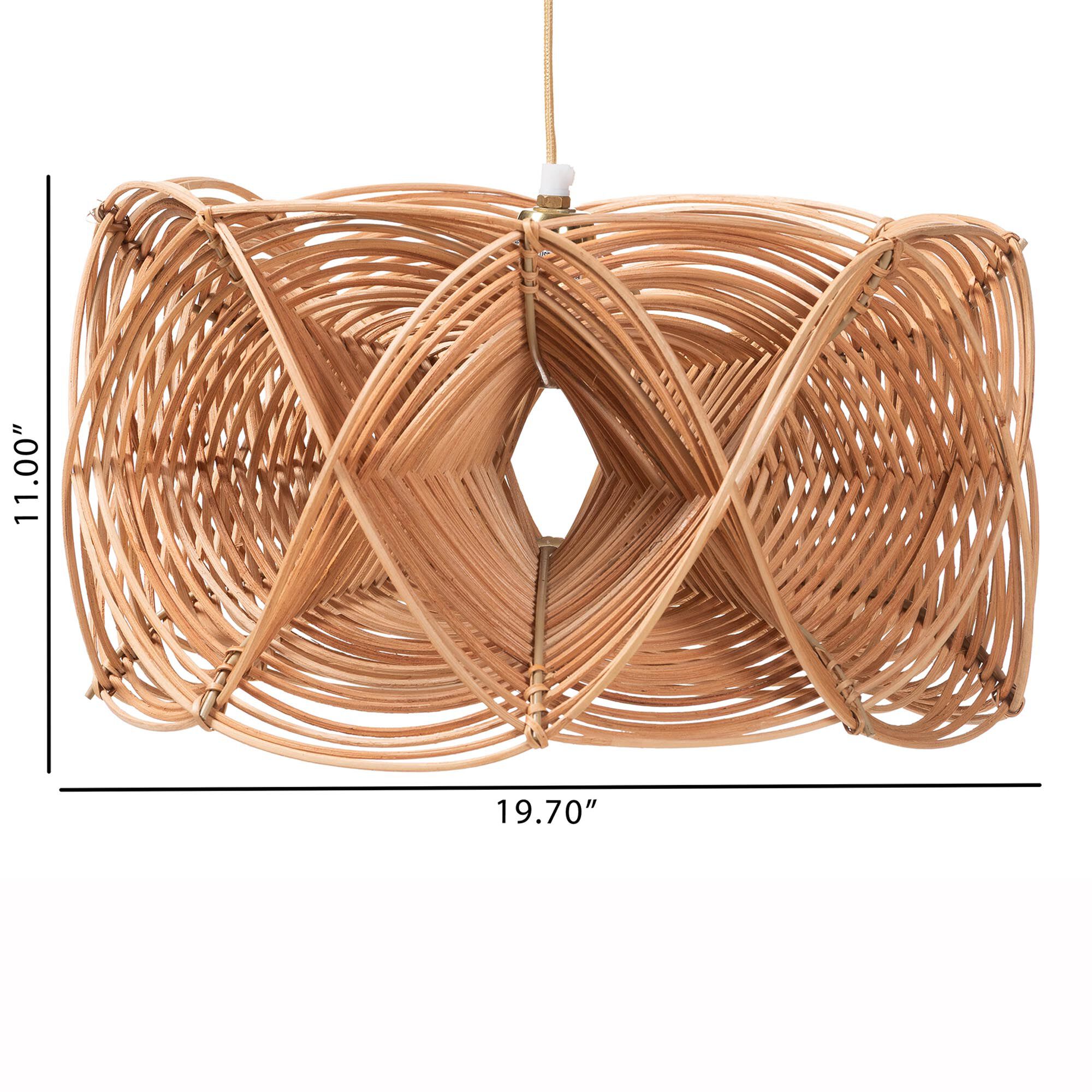 Jeneth Natural Rattan Pendant Lampshade - Coastal Boho Ceiling Light Cover with Handcrafted Geometric Design, BROWN, alternate image number 3