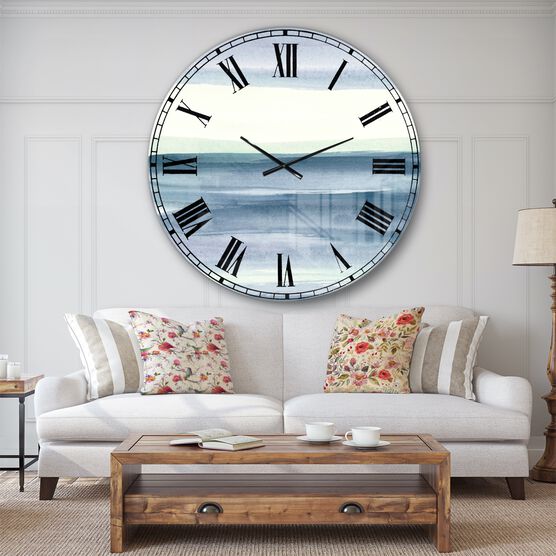 Mint Indigo Dawn I Farmhouse Wall Clock, BLUE, hi-res image number null