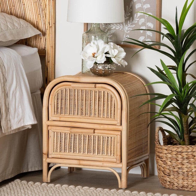 Adrika Bohemian Natural Rattan 2-Drawer Nightstand, , alternate image number 12