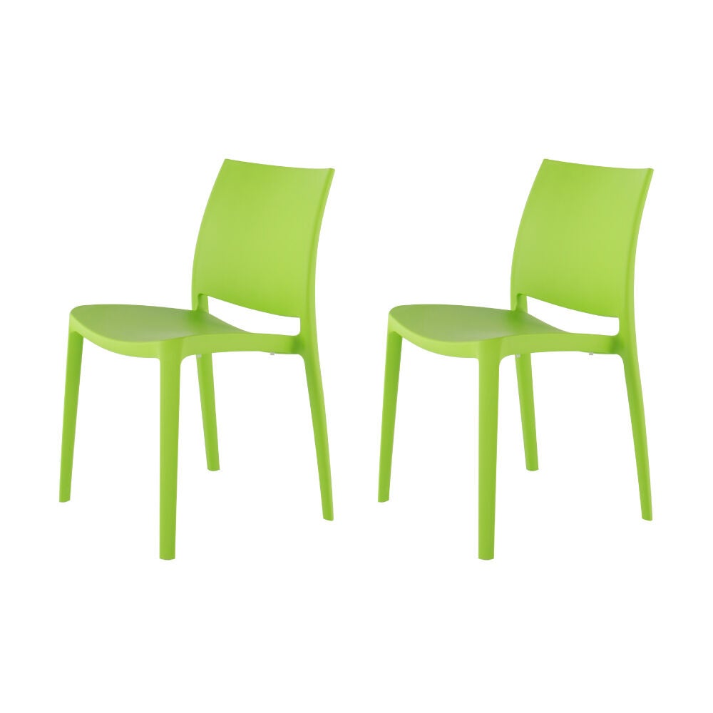 Set of 2 lime green stackable outdoor dining chairs