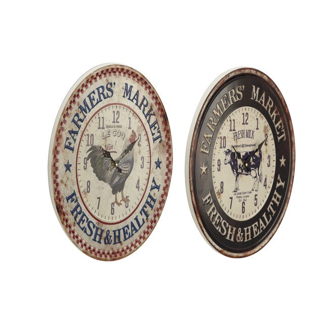 Set Of 2 Black Metal Farmhouse Wall Clock, , alternate image number 2