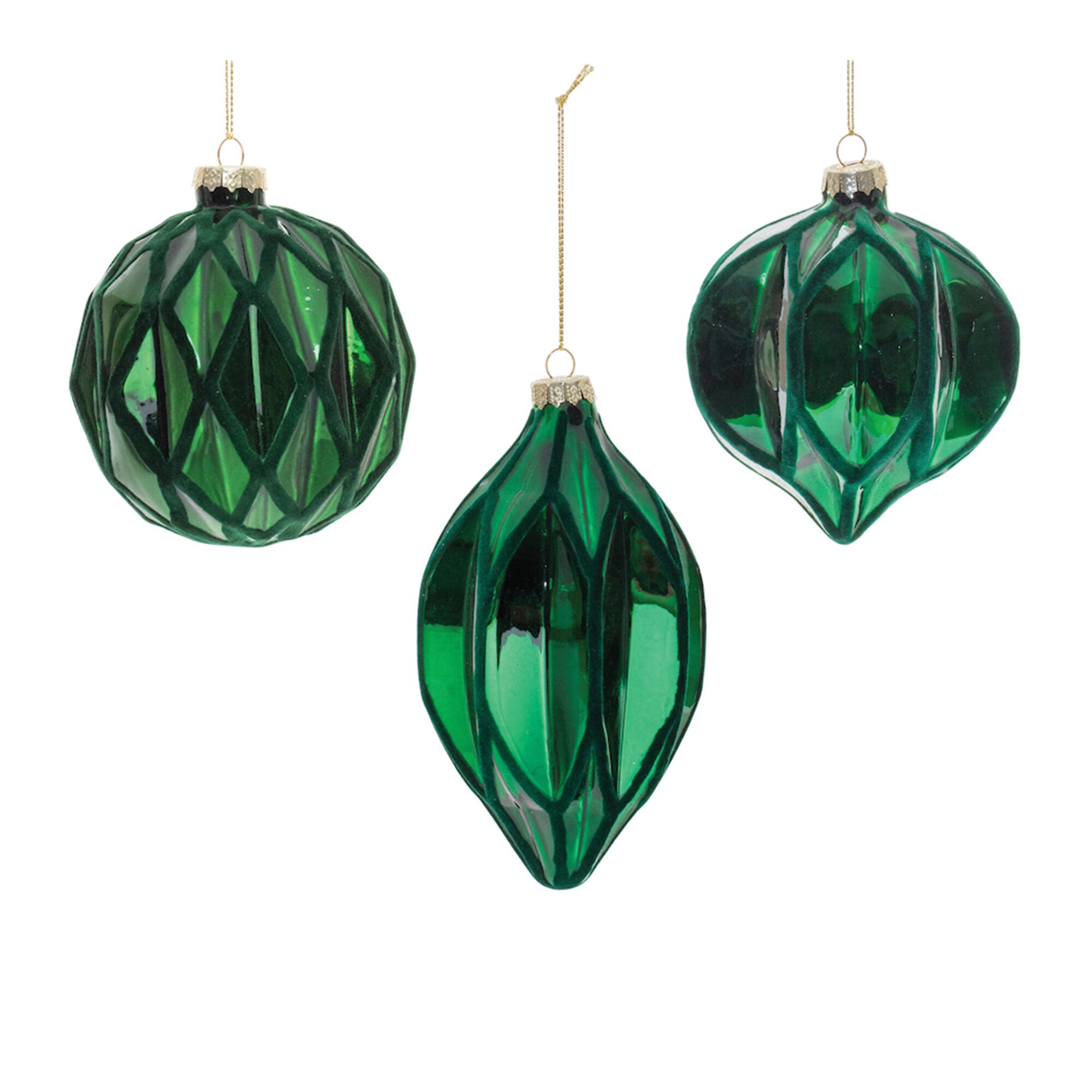 Green Textured Harlequin Glass Ornament (Set of 6), GREEN, hi-res image number 0