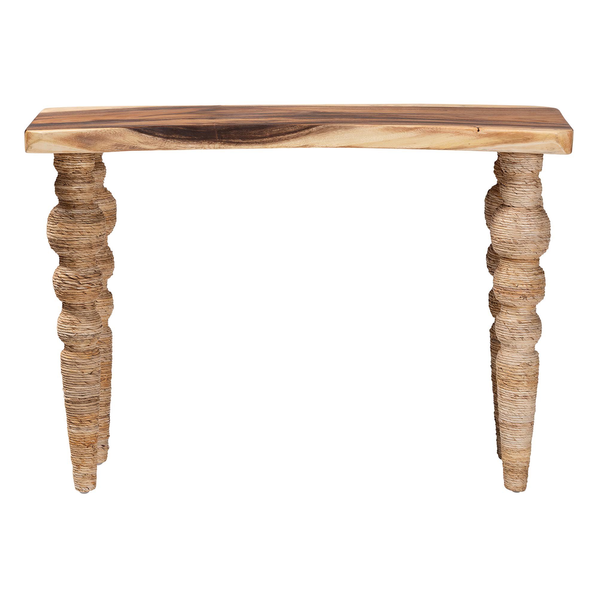 Nasnan Teak Wood Console Table with Seagrass and Bobbin Legs, BROWN, alternate image number 2
