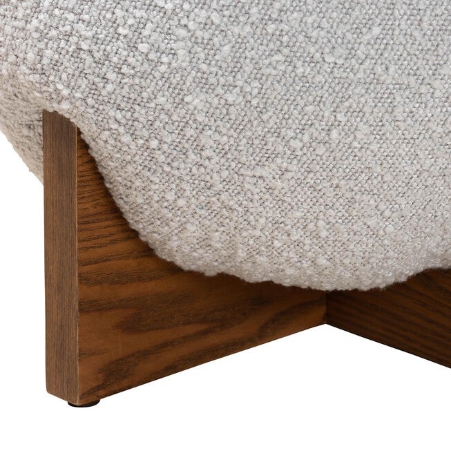 Fisk Japandi Cream Boucle Fabric And Walnut Brown Finished Wood Ottoman Footstool, , alternate image number null