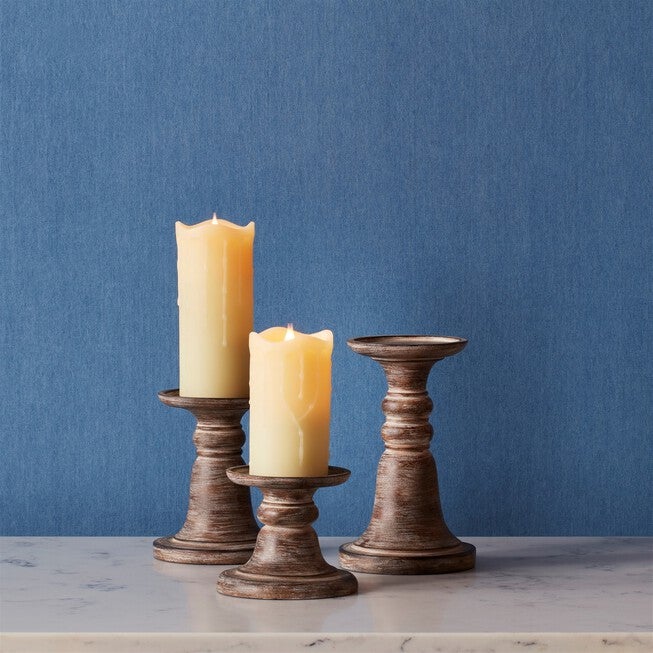 Candle Holder (Set of 3) 5 inchesH, 7 inchesH, 9.25 inchesH Stone Powder/Resin, BROWN/WHITE, alternate image number 1