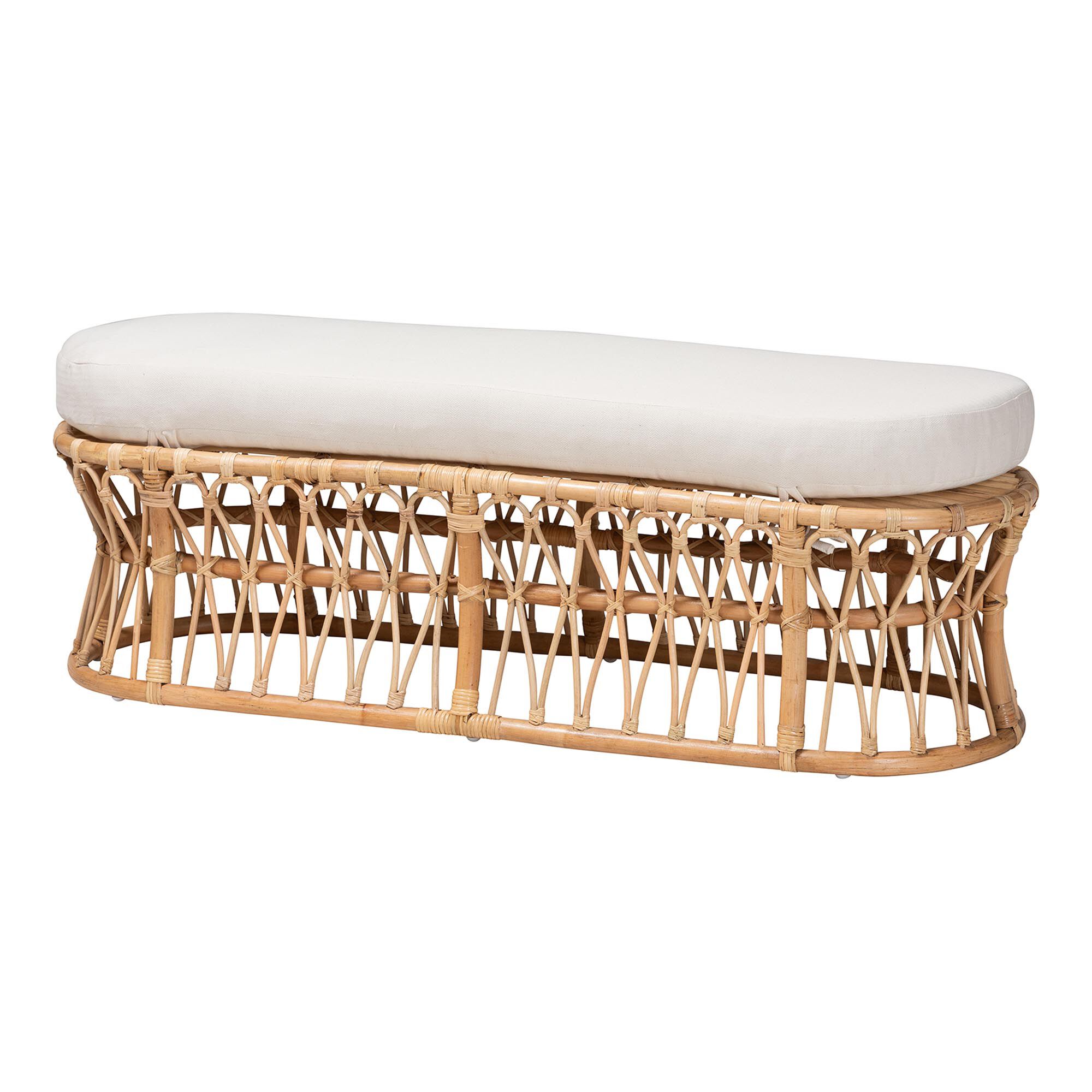 Adelpha Natural Rattan Accent Bench with Cushioned Seat, NATURAL, alternate image number 1