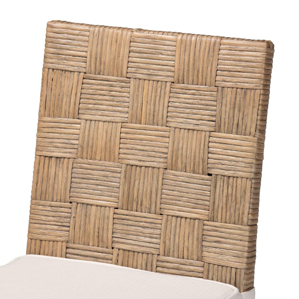 Close-up natural rattan weave dining chair back