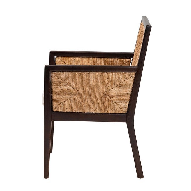 Joana Modern Bohemian Dark Brown Mahogany Wood And Natural Seagrass Dining Arm Chair, , alternate image number 2