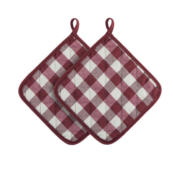 Buffalo Check Pot Holder - Set of Two, BURGUNDY, hi-res image number null
