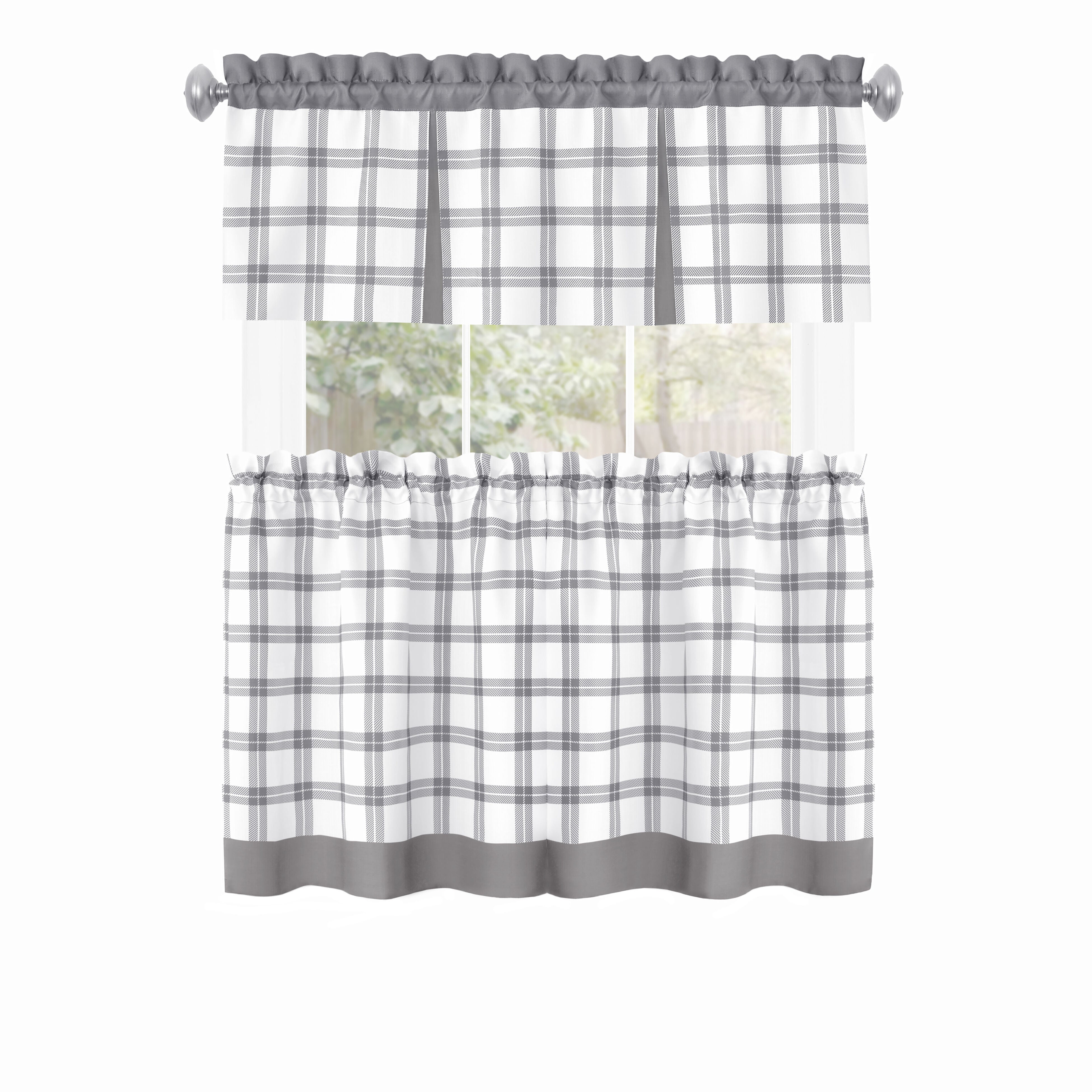 Tate Tier and Valance Window Curtain Set, GREY, alternate image number 2