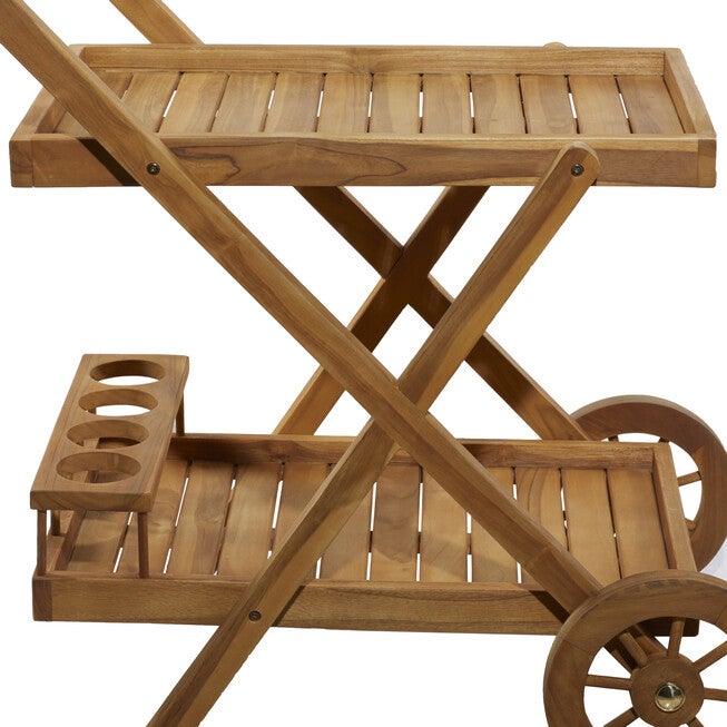 Brown Teak Wood Traditional Rolling Serving Cart, , alternate image number 5