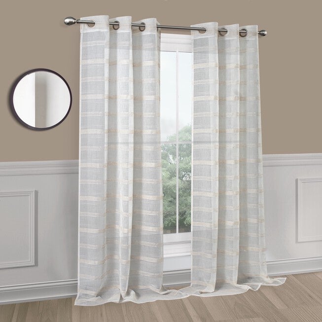 Horizons Semi Sheer Grommet Panel Pair, LINEN, hi-res image number null