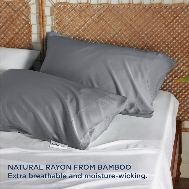 Doctor Pillow Royal Luxury Bamboo Pillowcase -Set of 2 - GREY, GREY, alternate image number 4