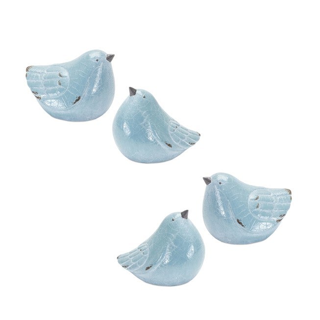 Cracked Terra Cotta Bird Figurine with Distressed Finish (Set of 4), BLUE GREY, hi-res image number 0