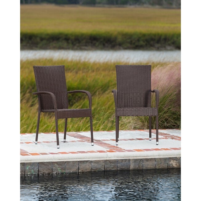 Morgan Outdoor Wicker Stacking Chair - Mocha - Set of 4, , on-hover image number null