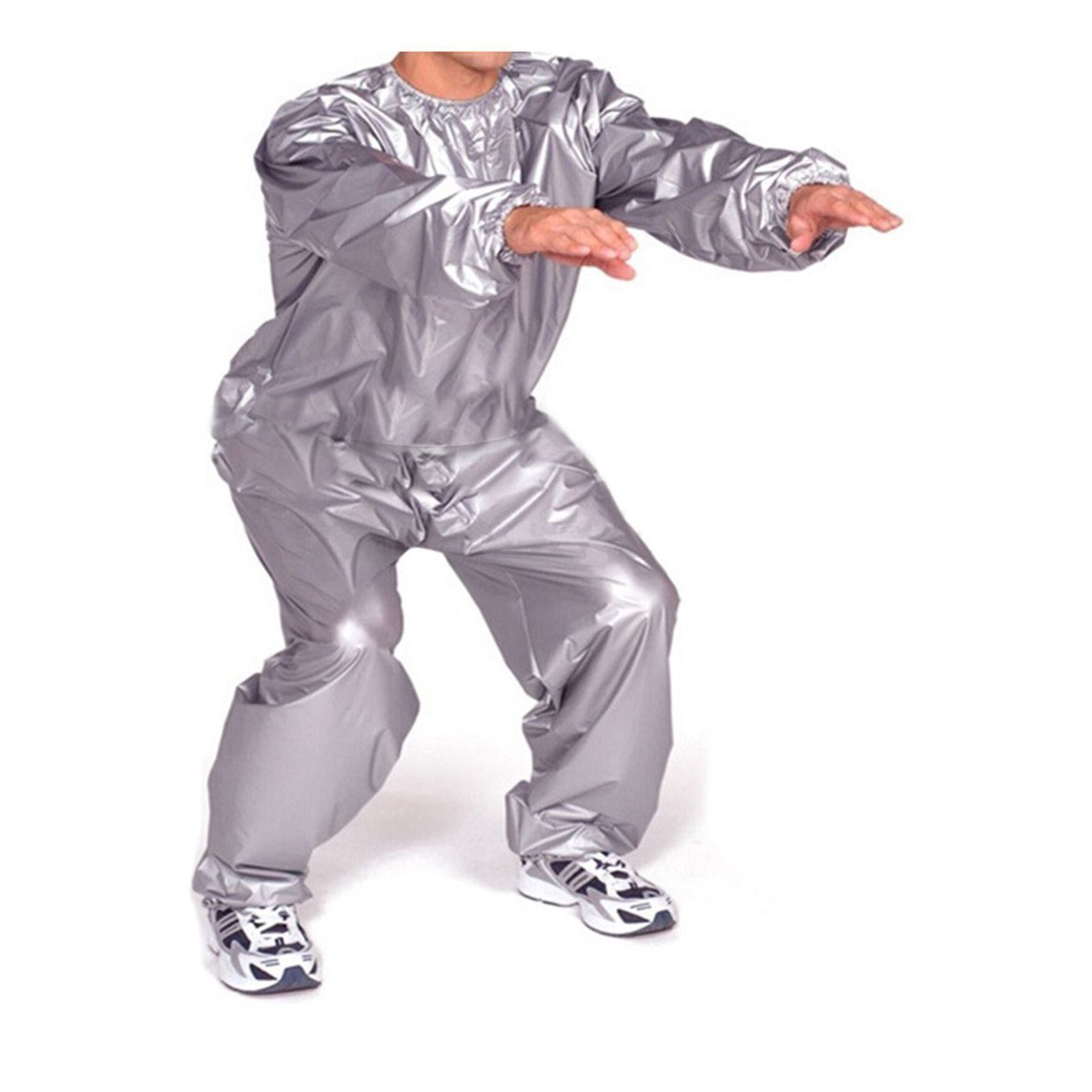 2 Piece Unisex Neoprene Sauna Workout Burning Fat Weight Loss Sweat Suit Silver Wellness, , alternate image number 2