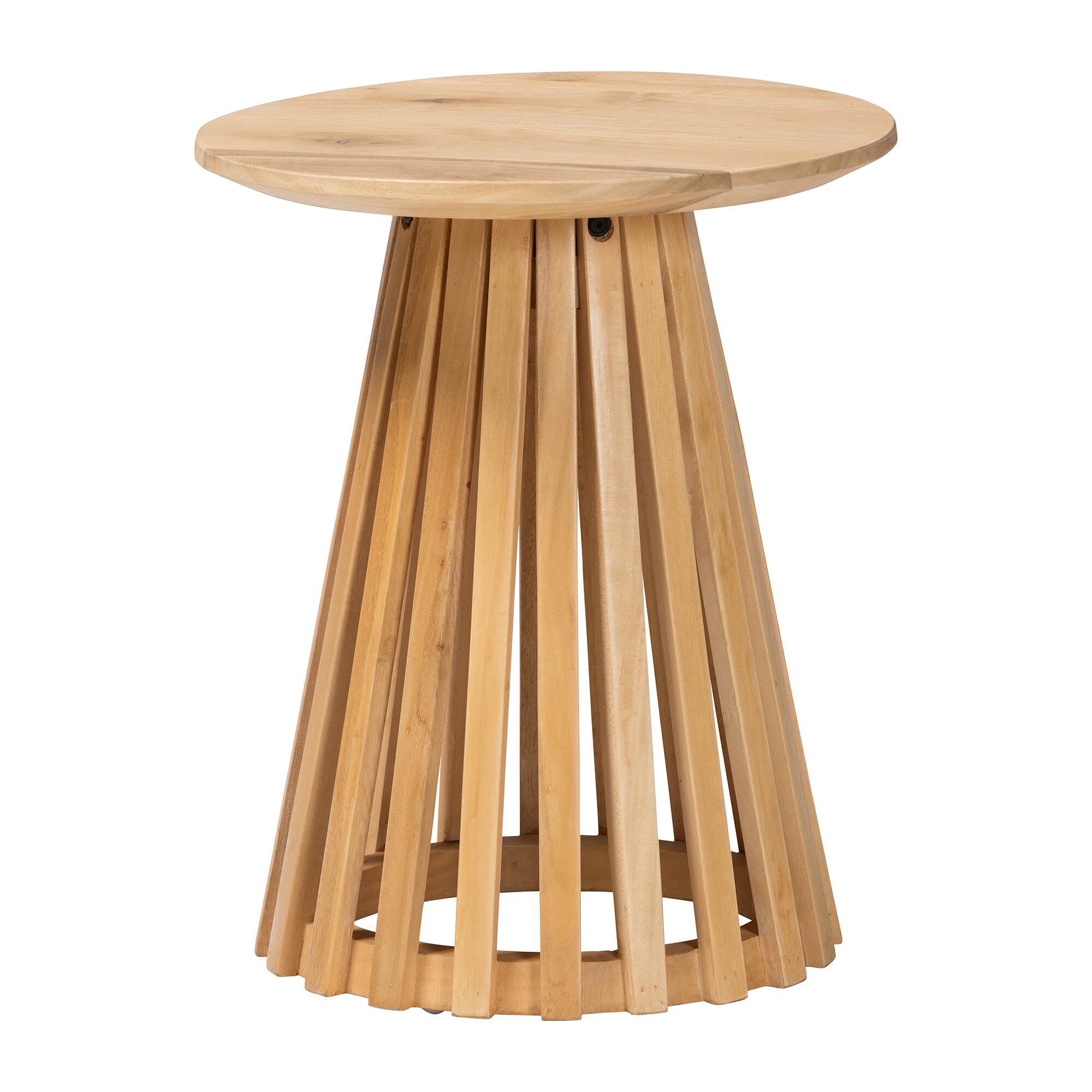 Caribic Modern Slatted Acacia Wood End Table, BROWN, alternate image number 1