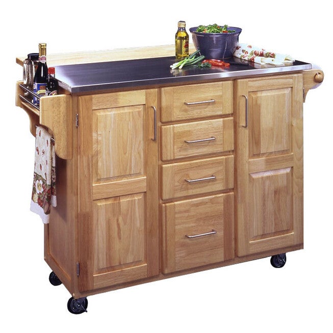 Stainless Steel Kitchen Cart with Wood Breakfast Bar, WOOD, hi-res image number 0
