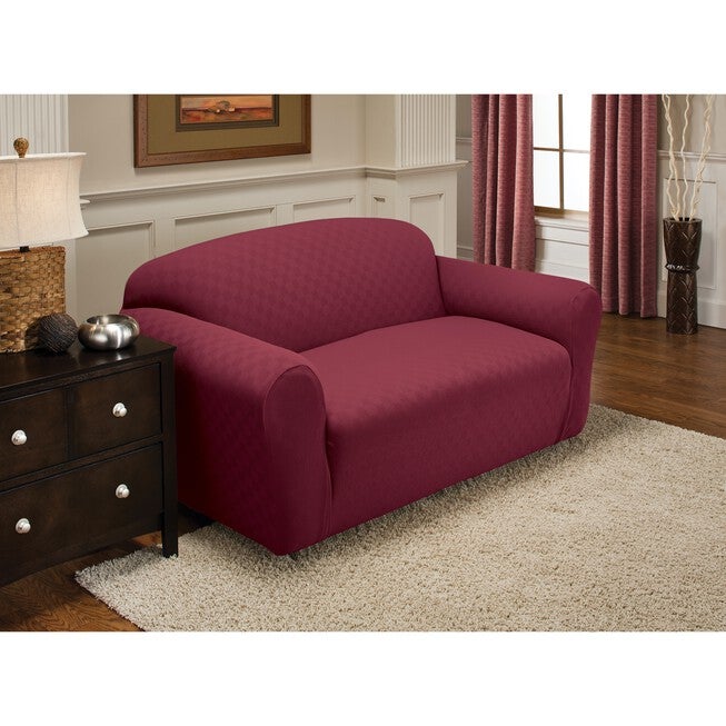 Stretch Newport Loveseat Slipcover, BRICK, hi-res image number 0