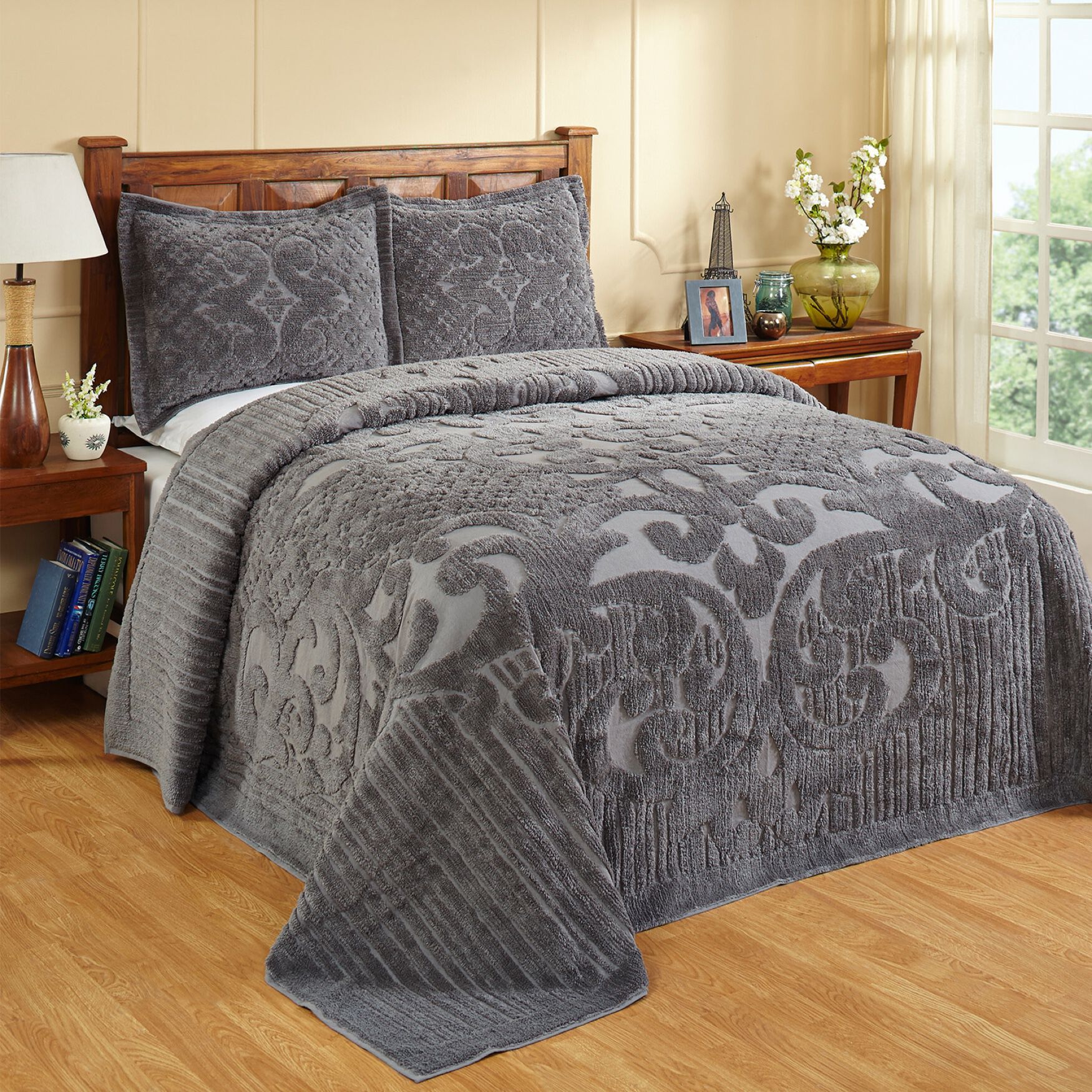Ashton Collection Tufted Chenille Bedspread , GRAY, hi-res image number 0