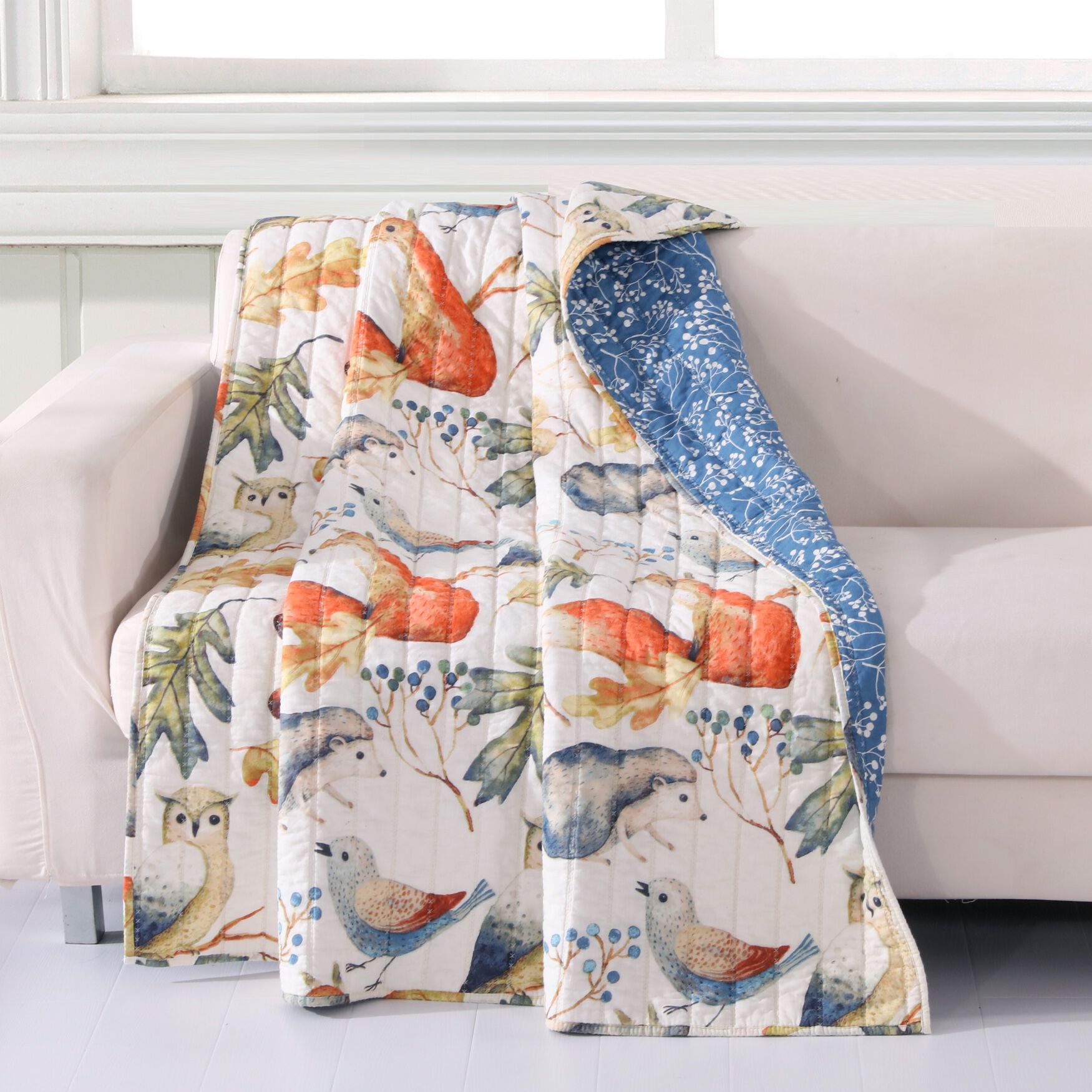 Willow Quilted Throw Blanket Forest Animals Design Multi King Size