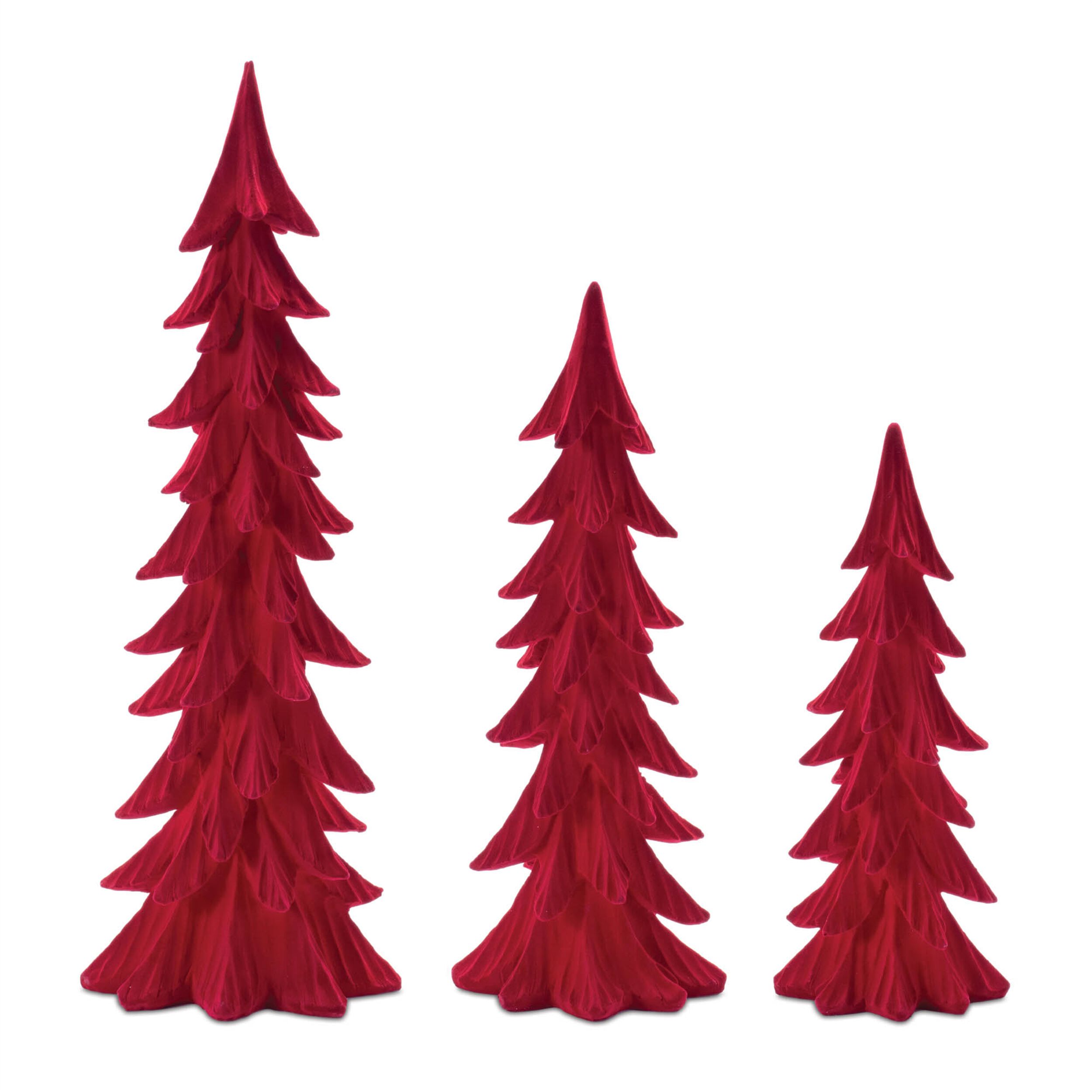 Velvet Pine Tree (Set of 3), RED, alternate image number 1