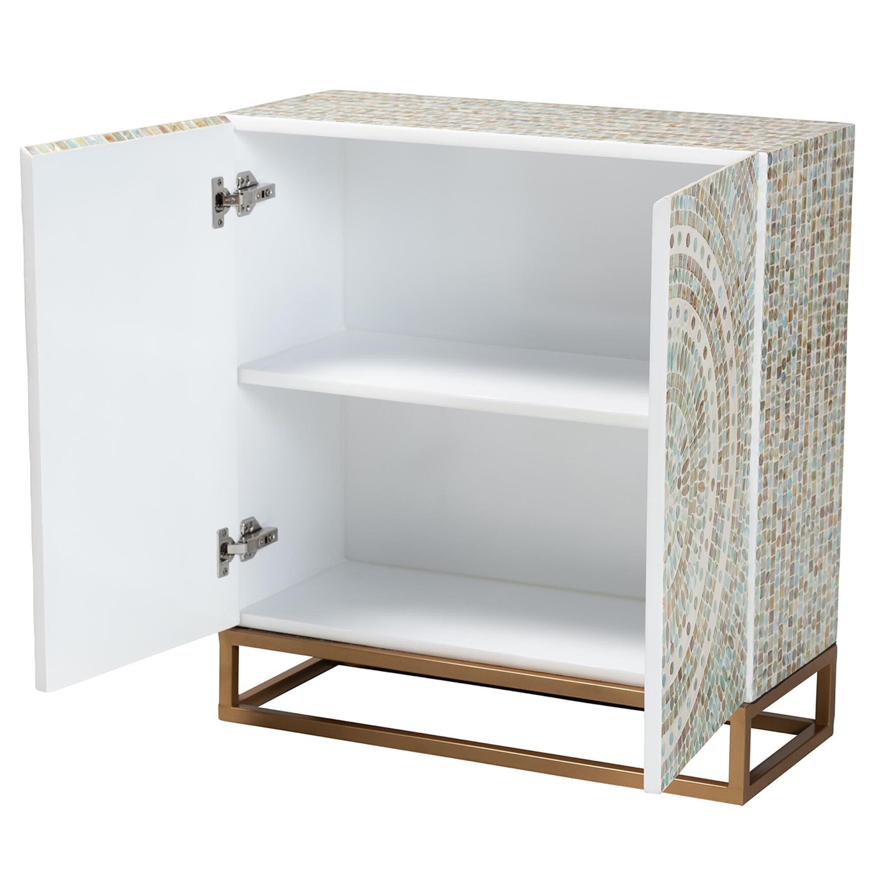 Quintus Modern Bohemian Multicolor Mother of Pearl and Gold Metal Storage Cabinet, , on-hover image number 1