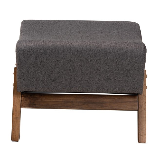 Hanson Mid-Century Modern Dark Grey Fabric And Walnut Brown Finished Wood Ottoman, , alternate image number null