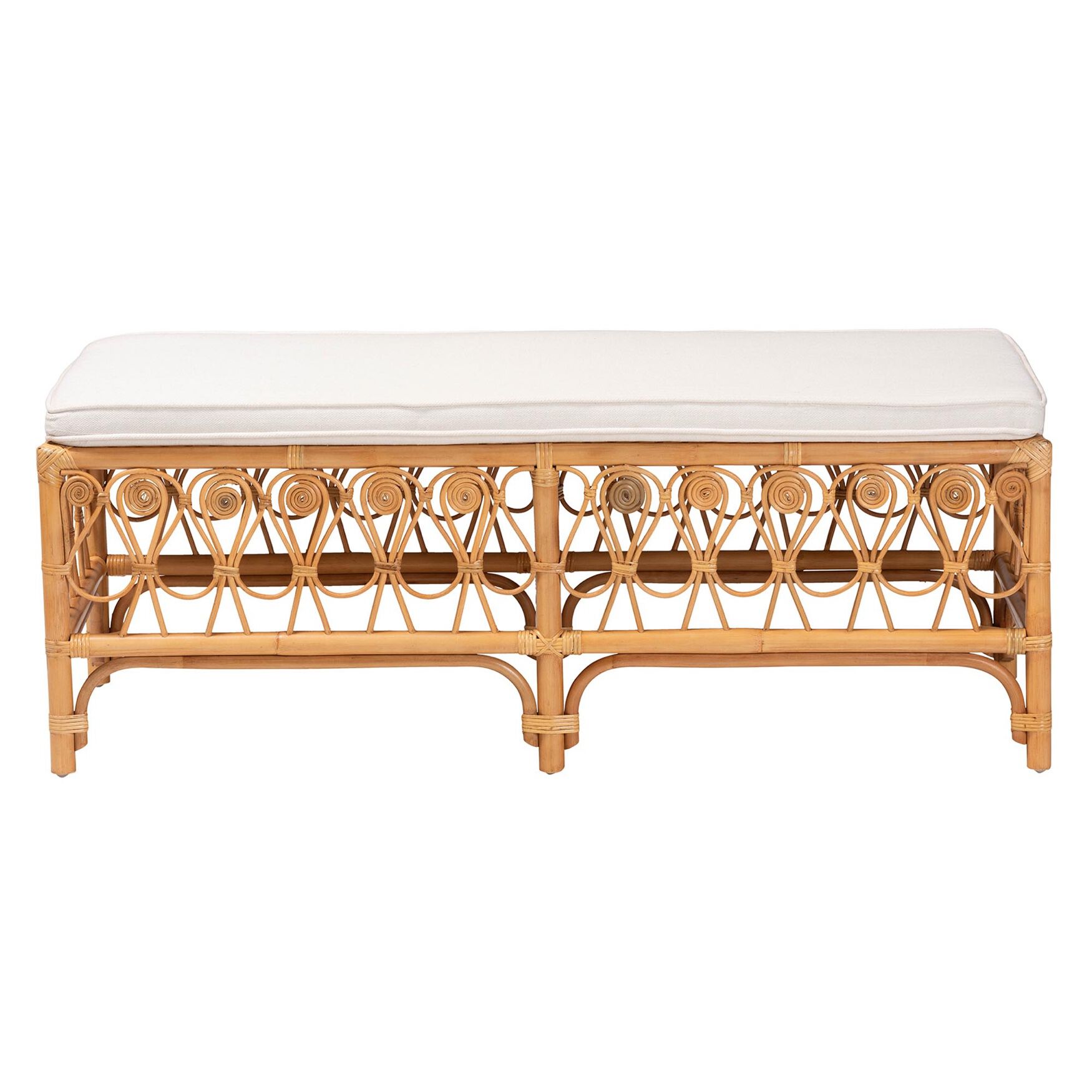 Ibiza Modern bohemian Natural Brown Rattan Bench, , on-hover image number 1