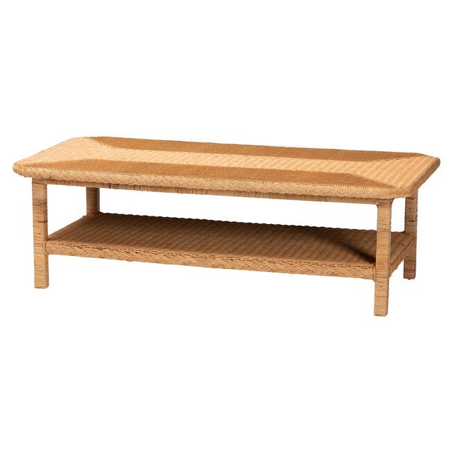 Minahasa Bohemian Light Honey Braided Rattan Coffee Table, LIGHT, alternate image number null