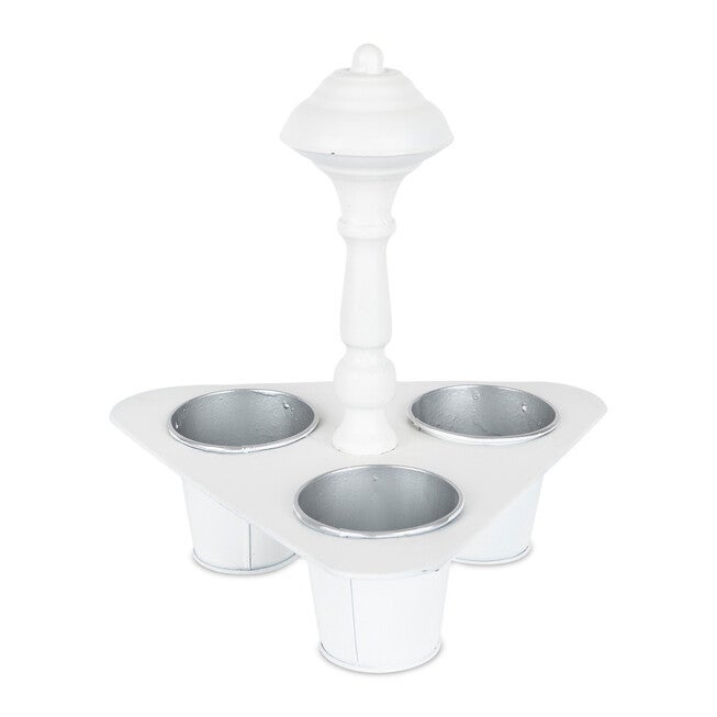 Metal Triple Pot Holder With Tin Planters 11 inchesH, WHITE, hi-res image number null