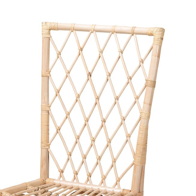 Doria Modern Bohemian Natural Brown Rattan 2-Piece Dining Chair Set, , alternate image number 3