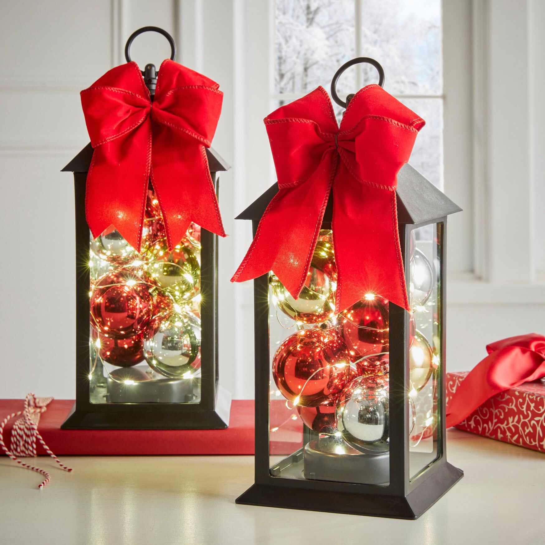 12 inchesH LED Ornament Lanterns, Set of 2, BLACK, hi-res image number 0