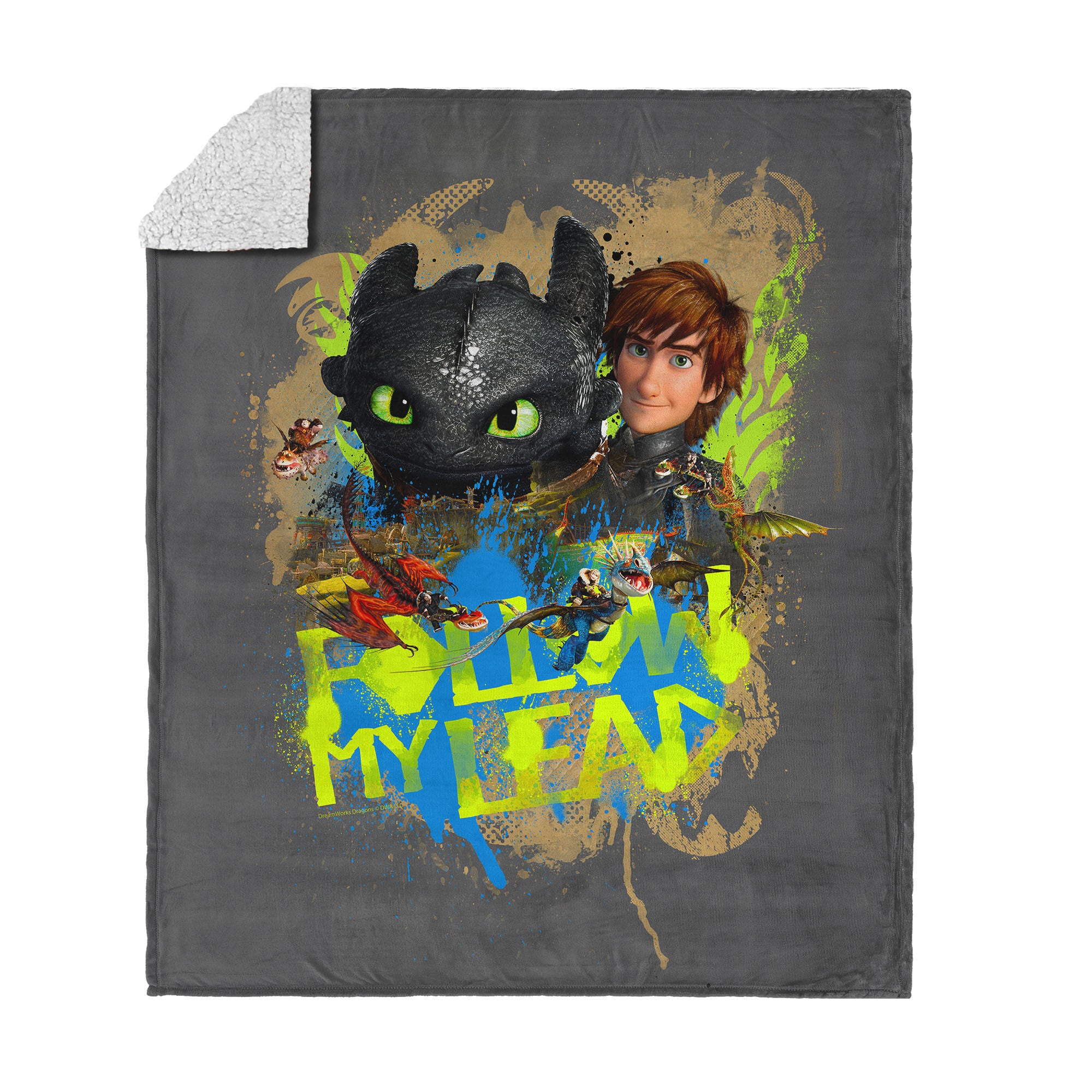 How to Train Your Dragon Follow My Lead Silk Touch Sherpa Throw Blanket 50x60 inches, GRAY, hi-res image number 0