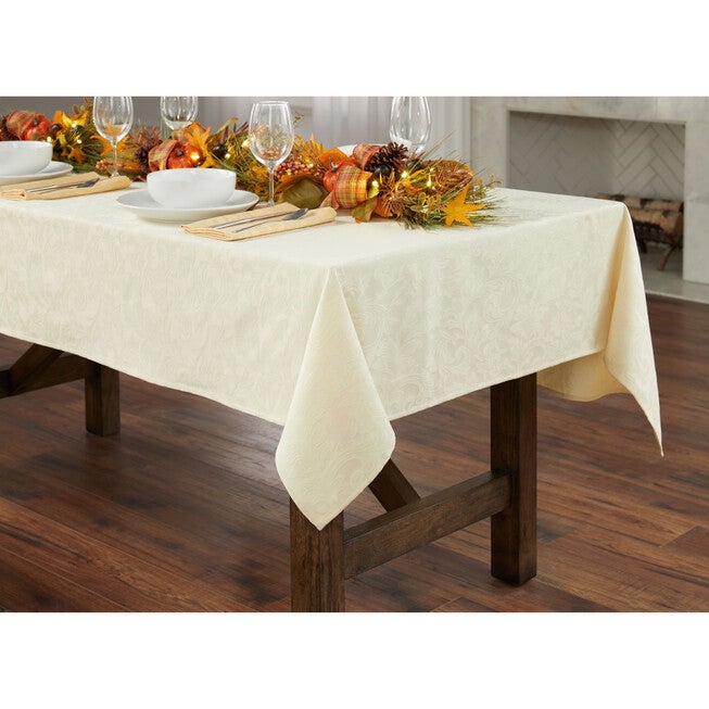 Damask 60 inches x 120 inches Tablecloth, IVORY, hi-res image number null