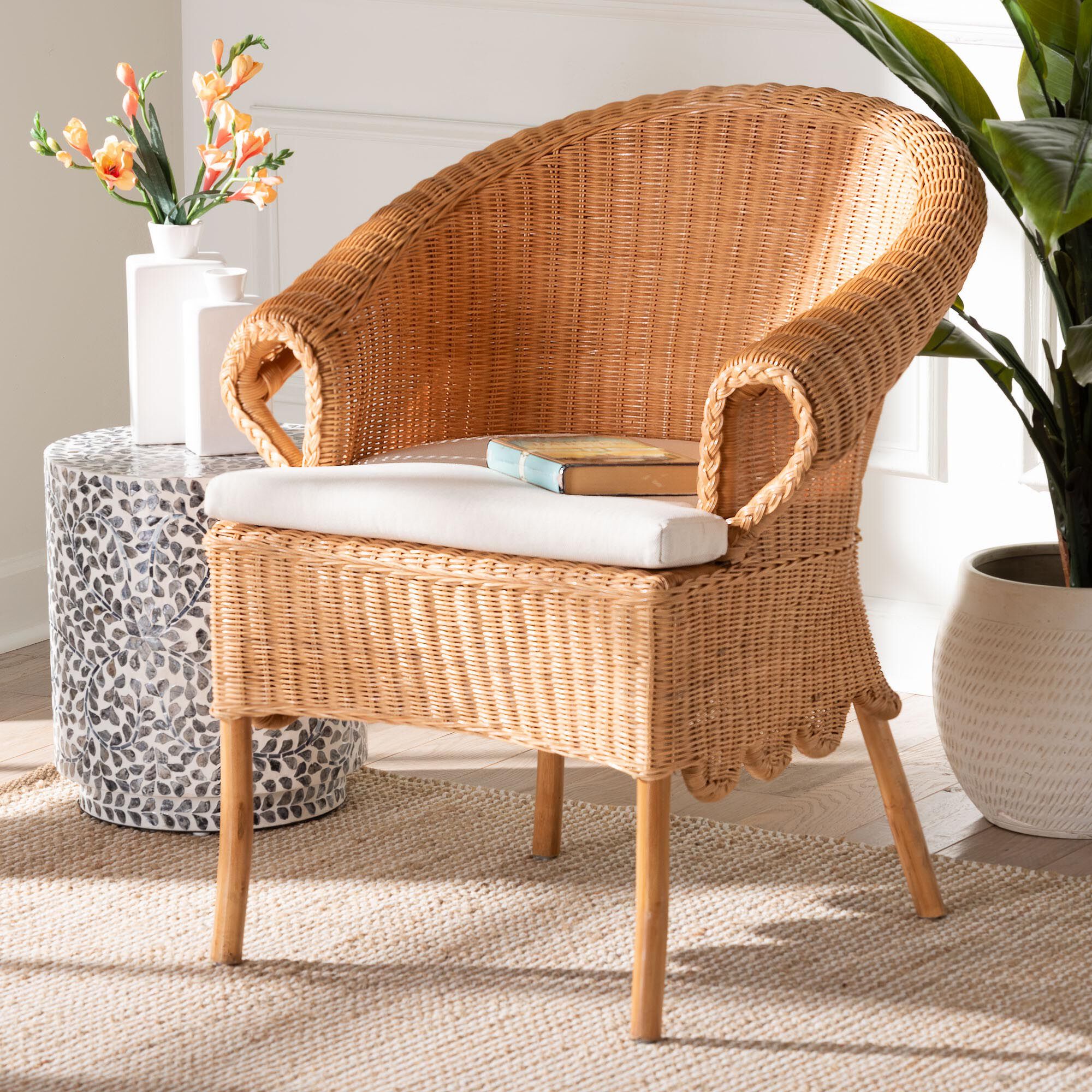Tamara Bohemian Braided Honey Rattan Dining Chair, HONEY, hi-res image number 0